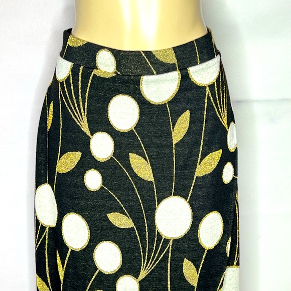 ANTHROPOLOGIE MAEVE BLACK KNIT AND GOLD METALLIC PRINT MIDI SKIRT SIZE LG - Picture 3 of 5